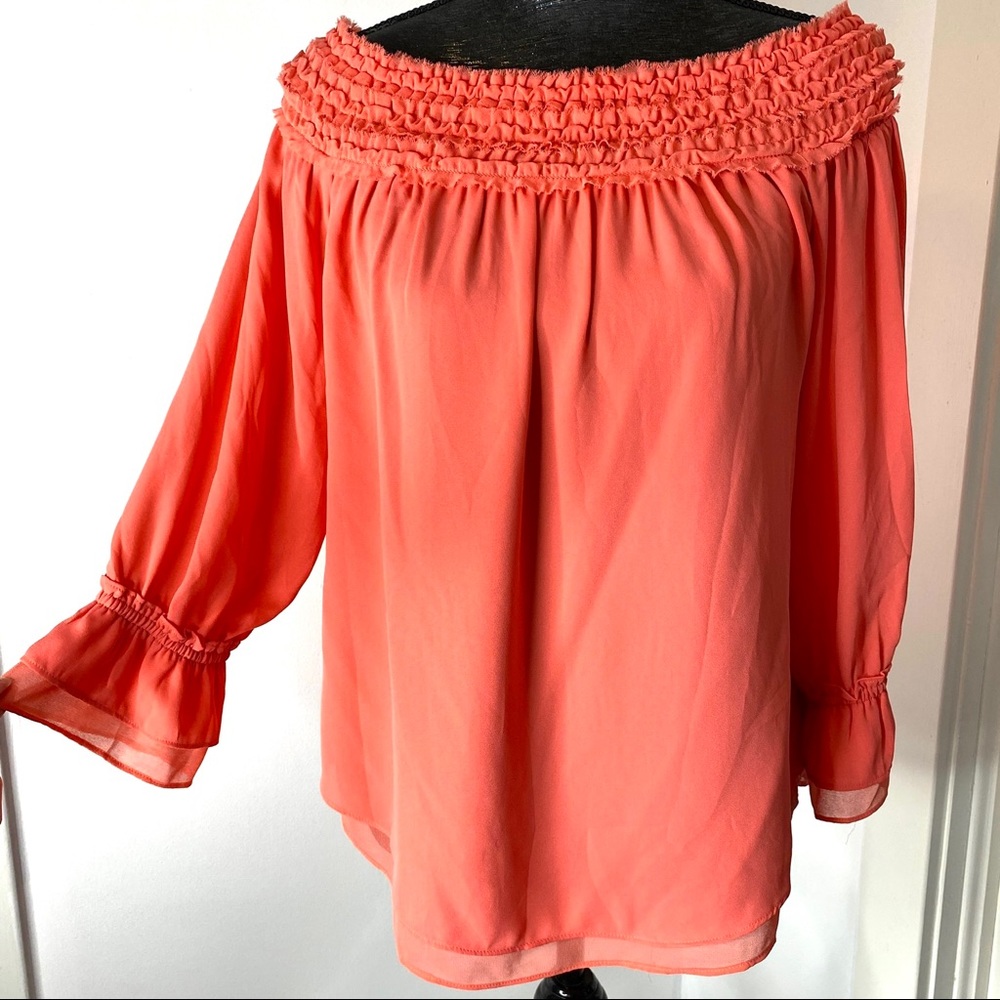 White House Black Market Coral peach Off-the-Shoulder Blouse